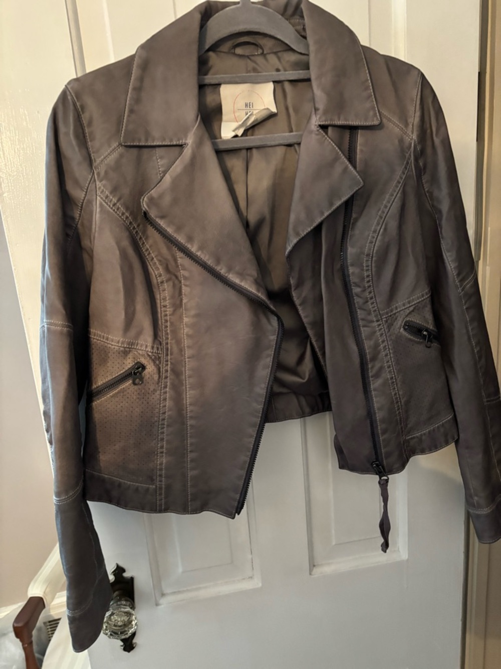 Women’s Gray Vegan Leather Moto Jacket